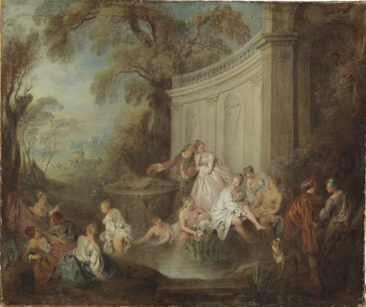 Firmowa kąpiel w parku - Firmowa kąpiel w parku autorstwa Patera, Jean-Baptiste (1695-1736). Olej na płótnie. Rozmiar: 49x59cm. Muzeum Narodowe w Sztokholmie autorstwa Jean Baptiste Joseph Pater