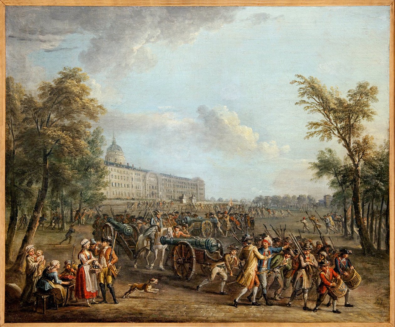 Grabież broni u Inwalidów, mieszkańcy Paryża, po przejęciu Garde Meuble 13 lipca, najechali Inwalidów 14 lipca 1789 r. i zdobyli 4 działa i 34 000 dział, Obraz Jeana Baptiste Lallemanda (1716-1803) . Fotografia, KIM Youngta autorstwa Jean Baptiste Lallemand