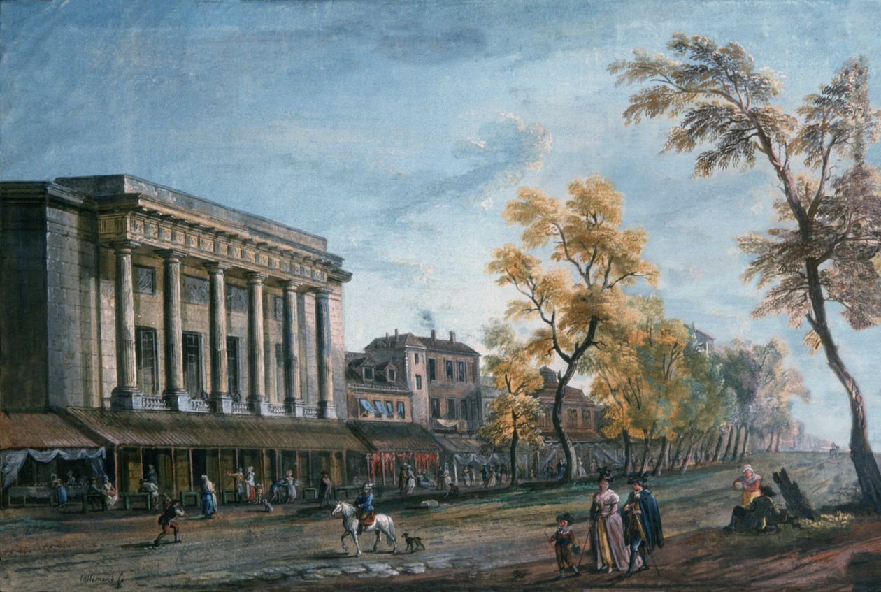 Boulevard du Temple i Theatre des Italiens w Paryżu autorstwa Jean Baptiste Lallemand