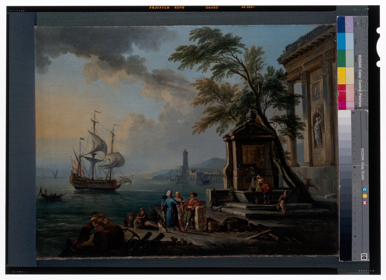 Tureccy kupcy w śródziemnomorskim porcie o wschodzie słońca autorstwa Jean Baptiste Lallemand