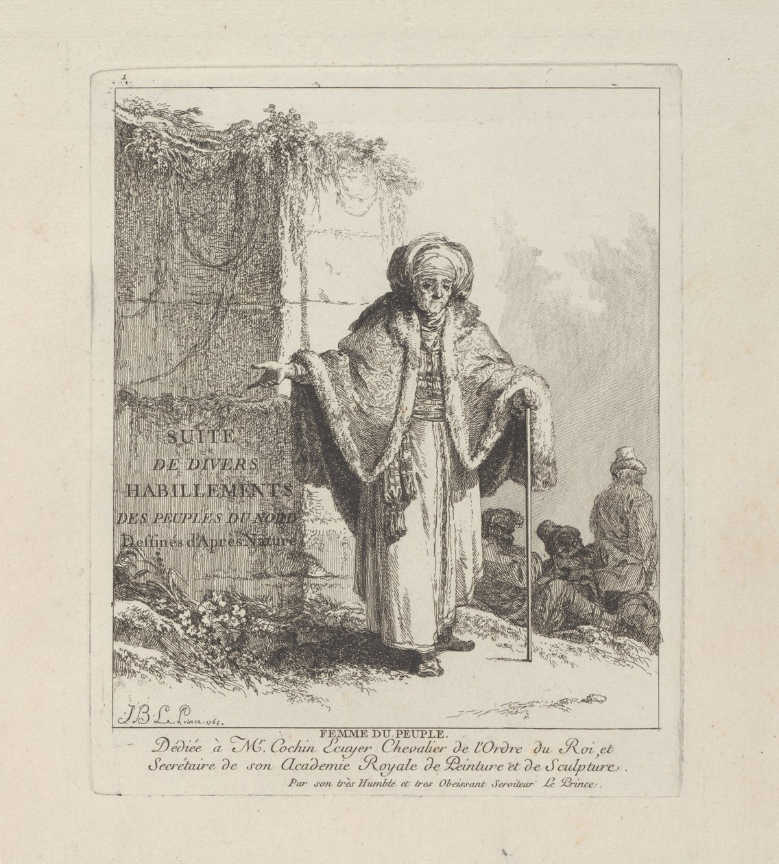Kobieta z ludu, płyta pierwsza z książki Różne ubrania ludów północnych autorstwa Jean-Baptiste Le Prince