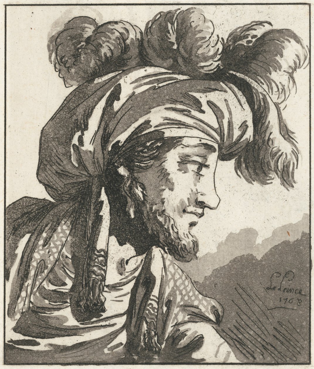 Głowa mężczyzny w turbanie bez wąsów autorstwa Jean-Baptiste Le Prince