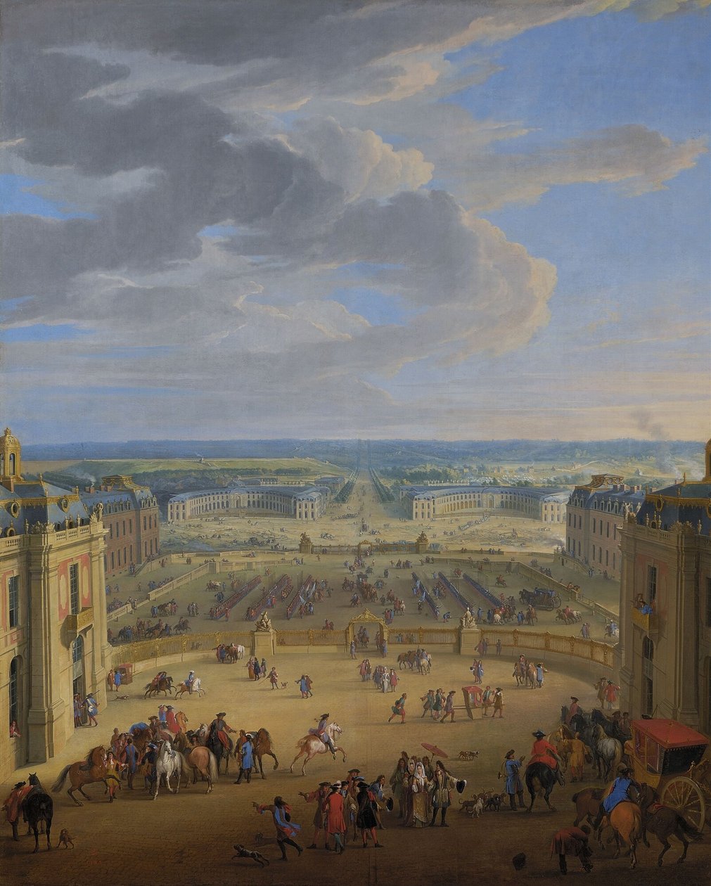 francuski: Vue perspective du château de Versailles sur la place d