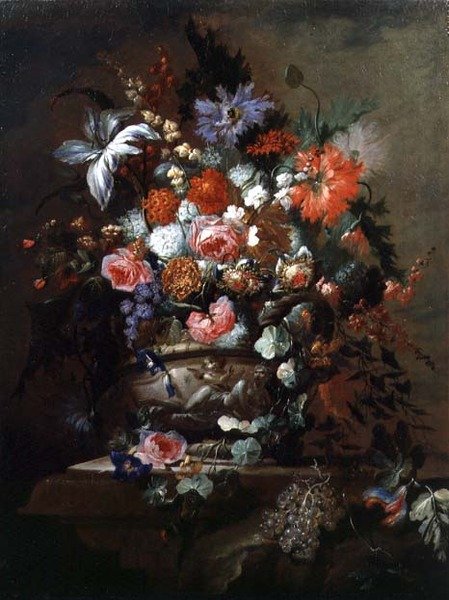 Martwa natura z kwiatów i winogron (olej na płótnie) autorstwa Jean Baptiste Morel