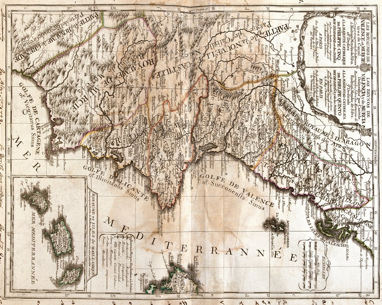 Aragonia, Katalonia, Wspólnota Walencka, Murcja, Andaluzja, Kastylia-La Mancha i Baleary, Hiszpania autorstwa Jean-Baptiste Nolin