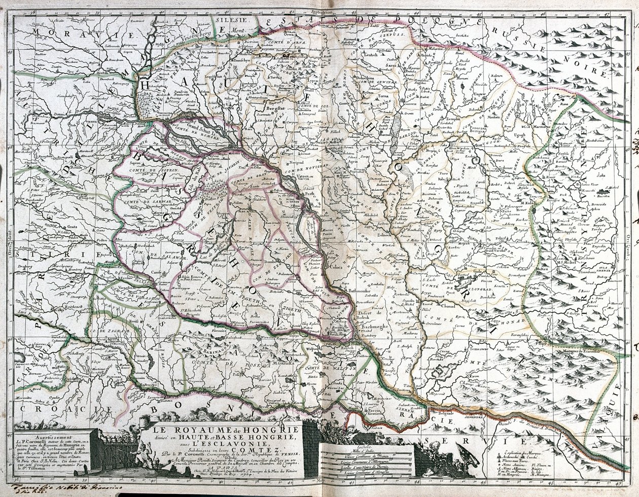 Austria (kraje związkowe: Dolna Austria, Wiedeń, Styria, Burgenland), Słowacja, Węgry, północna Serbia, Chorwacja (okręgi: Vukovar-Syrmia, Osijek-Baranja, Brod-Posavina, Poega-Slavonia, Virovitica-Podravina, Bjelovar-Bilogora, Koprivnica-Krievci, Meimurje, autorstwa Jean-Baptiste Nolin