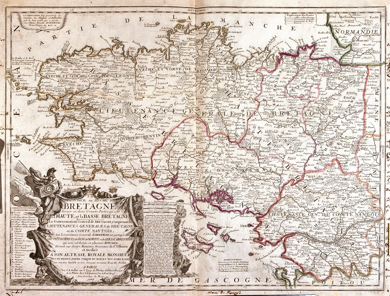Bretania, wschodnie Pays-de-la-Loire, Francja autorstwa Jean Baptiste Nolin