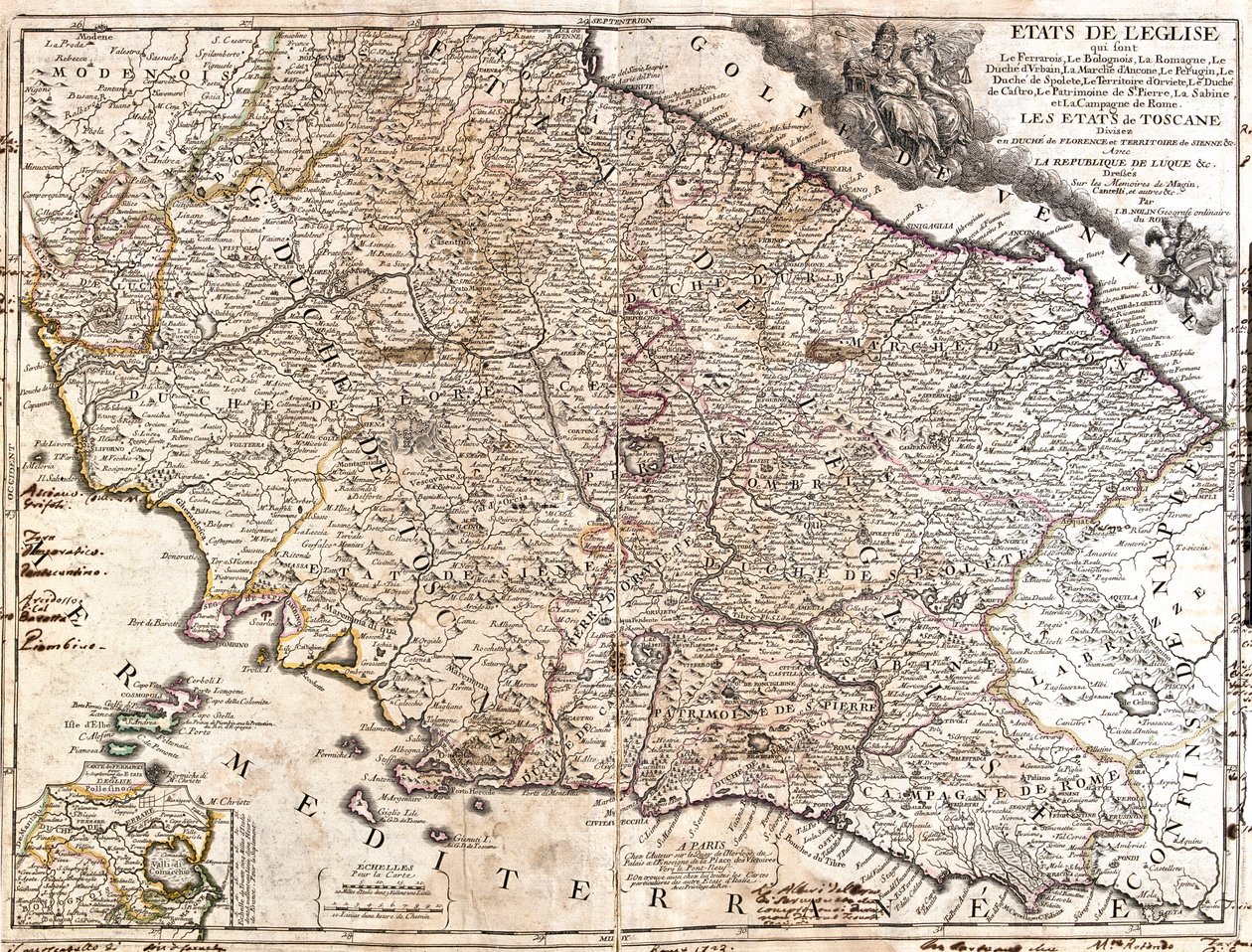 Emilia-Romania, Toskania, Marche, Umbria, Abruzja, Lacjum, Włochy autorstwa Jean Baptiste Nolin
