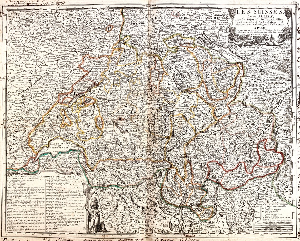 Francja (region: Lotaryngia, Alzacja, Franche-Comté, Rodan-Alpy), Szwajcaria, Niemcy (kraj związkowy: Badenia-Wirtembergia, Bawaria), Liechtenstein, Austria (kraj związkowy: Voralberg), Włochy (region: Lombardia, Piemont, Dolina Aosty) autorstwa Jean Baptiste Nolin