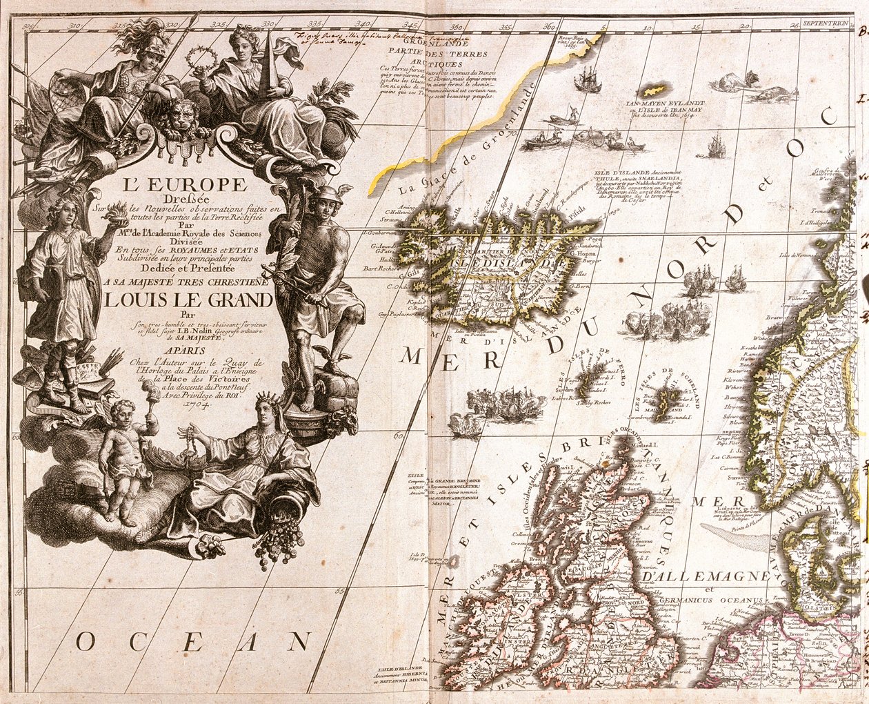 Wyspa, Irlandia i duża część Wielkiej Brytanii (z wyjątkiem południa) autorstwa Jean Baptiste Nolin