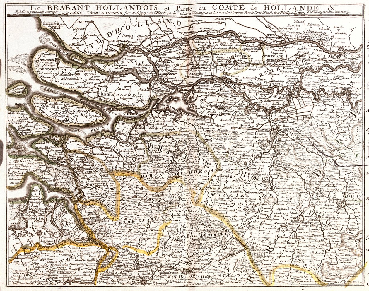 Mapa Brabancji Holenderskiej (lub Brabancji Północnej) i części Hrabstwa Holland (Holandia) (Grawerowanie autorstwa Jean Baptiste Nolin