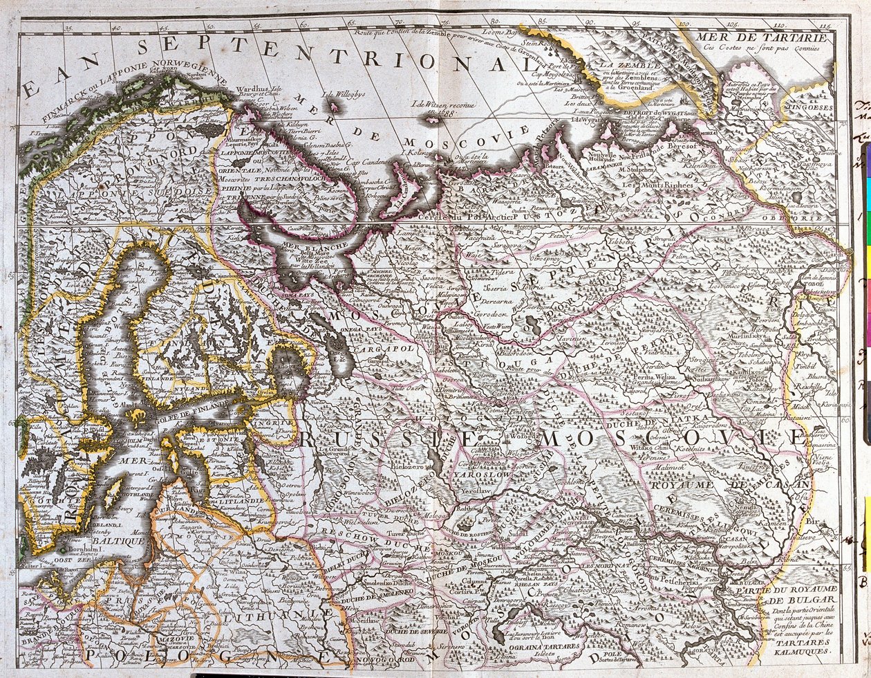 Mapa Moskwy (Rosja), Królestwa Szwecji, Prowincji Bałtyckich i części Polski (akwaforta) autorstwa Jean Baptiste Nolin