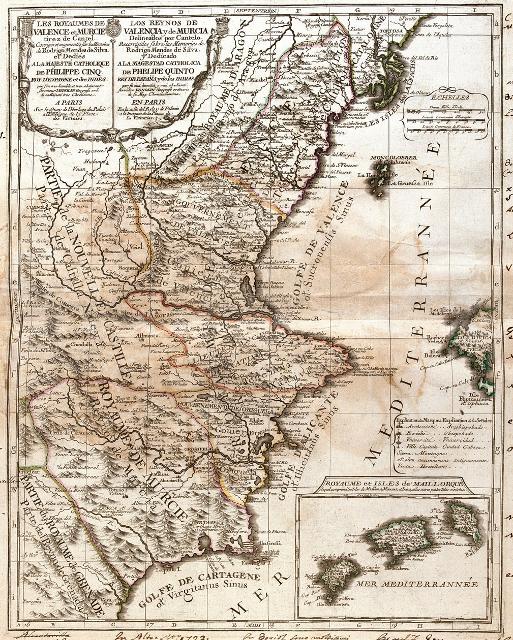 Mapa Królestwa Walencji i Murcji (Hiszpania) (Grawerowanie autorstwa Jean Baptiste Nolin