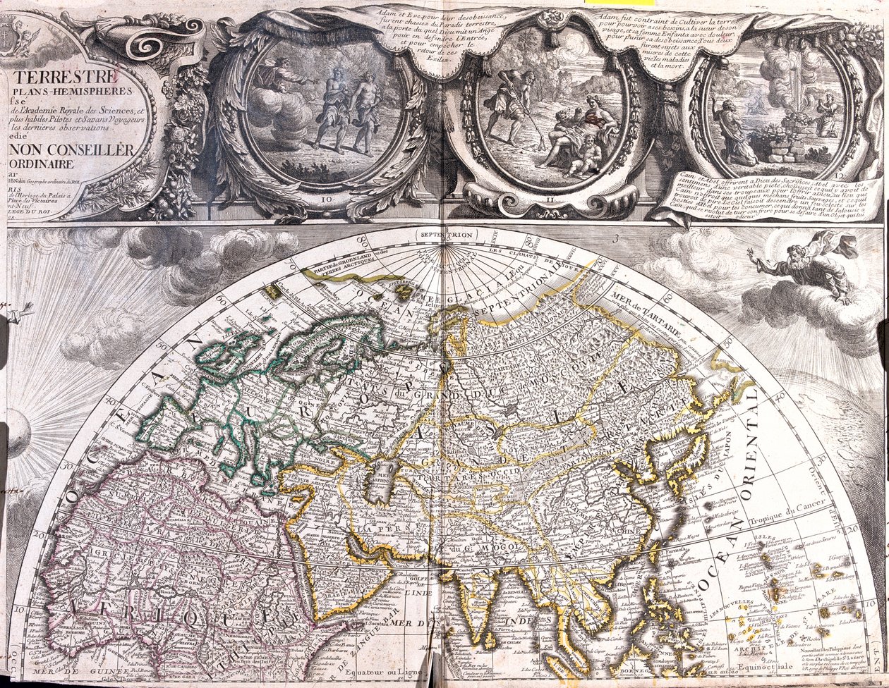 Mapa półkuli północnej autorstwa Jean Baptiste Nolin