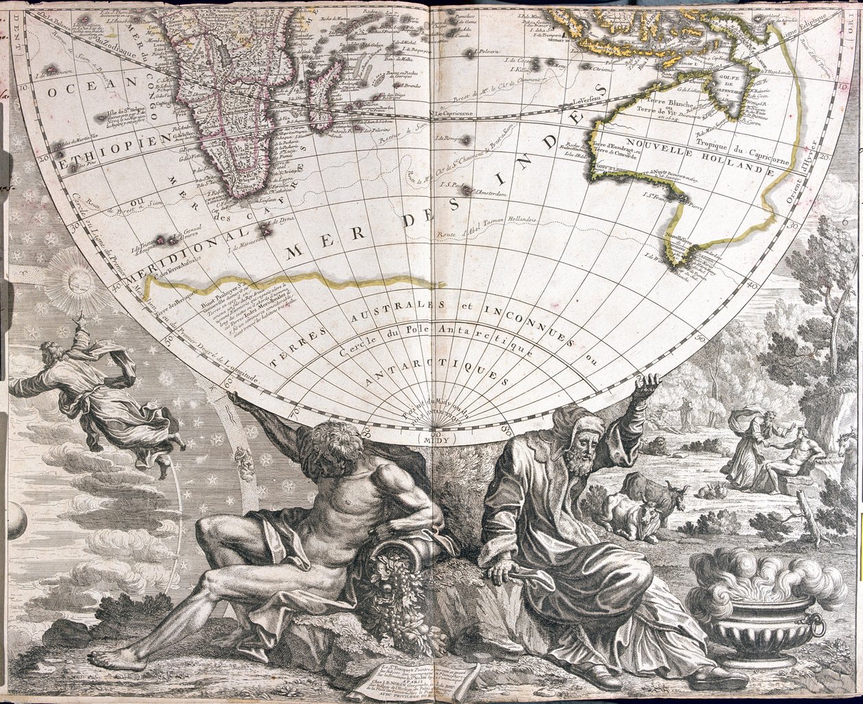 Mapa półkuli południowej autorstwa Jean Baptiste Nolin