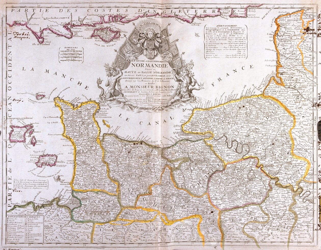 Nord-Pas-de-Calais, Pikardia, Górna Normandia, Dolna Normandia, północne centrum) Wyspy Normandzkie , Francja autorstwa Jean Baptiste Nolin