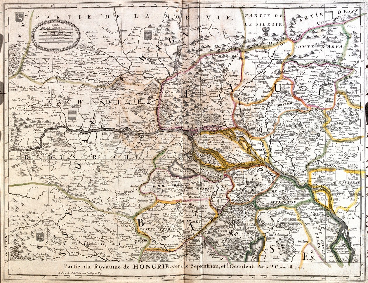 Południowo-wschodnie Czechy, zachodnia Słowacja, zachodnie Węgry, wschodnia Austria autorstwa Jean Baptiste Nolin