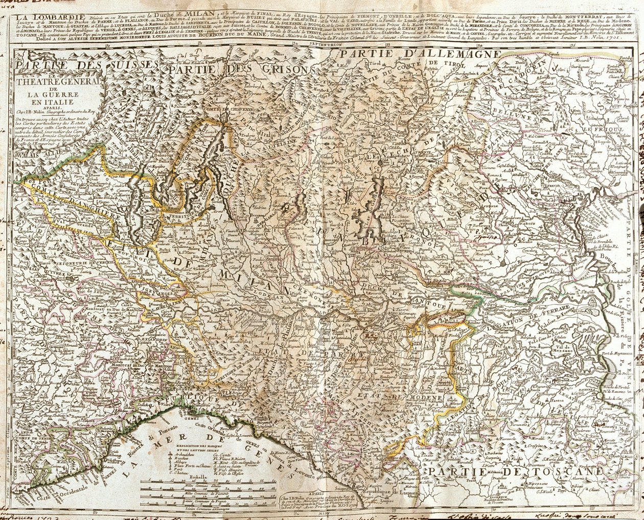 Szwajcaria (kanton: Ticino), Włochy (region: Dolina Aosty, Piemont, Lombardia, Trydent-Górna Adyga, Wenecja Euganejska, Friuli-Wenecja Julijska, Emilia-Romania, Toskania, Liguria) autorstwa Jean Baptiste Nolin