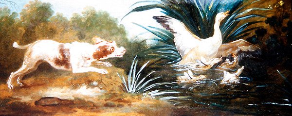 Pejzaż z psem goniącym kaczki (olej na płótnie) autorstwa Jean Baptiste Oudry