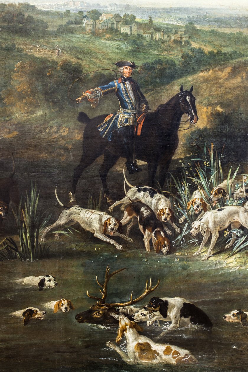 Ludwik XV polujący na jelenie w lesie Saint-Germain, 1730 (olej na płótnie) autorstwa Jean-Baptiste Oudry