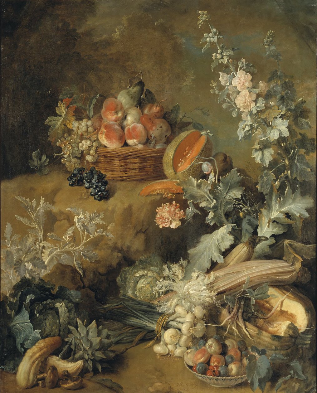 Martwa natura z owocami i warzywami („Ziemia”) autorstwa Jean-Baptiste Oudry