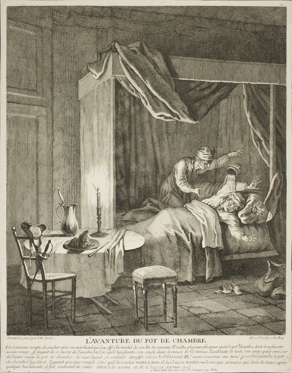 The Adventure of the Chamber Pot, płyta czwarta ze Scènes du Roman Comique autorstwa Jean-Baptiste Oudry