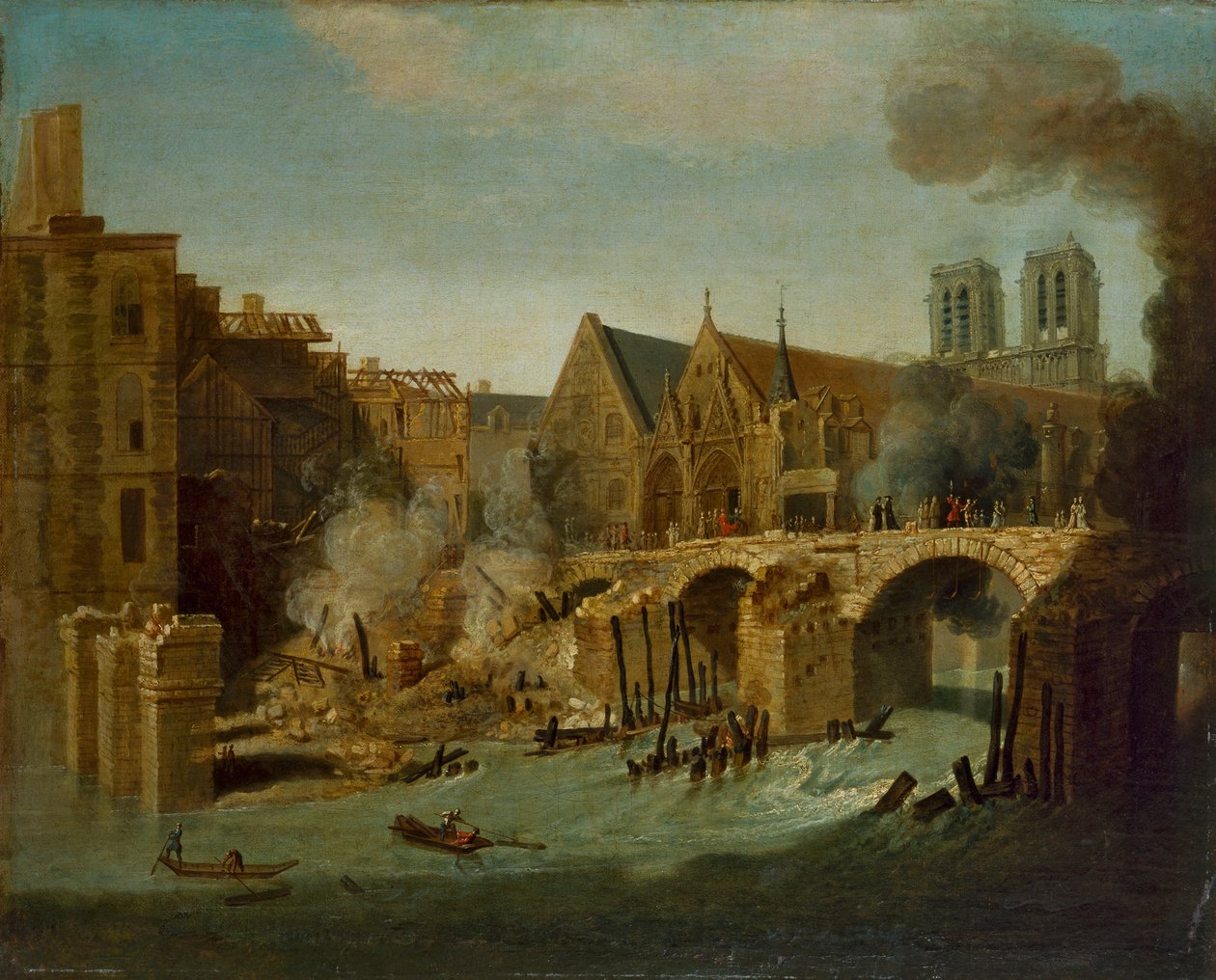 Petit Pont po pożarze w 1718 r autorstwa Jean Baptiste Oudry