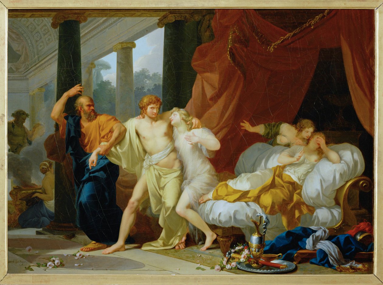 Socrate arrachant Alcibiade du sein de la Volupte - Sokrates wyrywa Alkibiadesa z objęć zmysłowej rozkoszy ... autorstwa Jean Baptiste Regnault