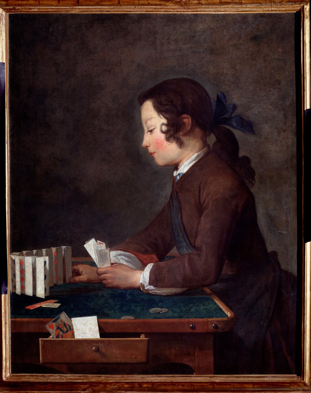 Młody chłopak grający w karty Obraz Jeana Baptiste autorstwa Jean Baptiste Simeon Chardin
