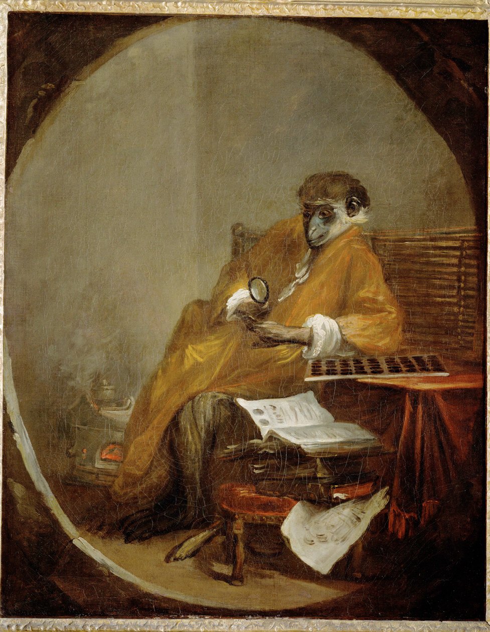 Le singe antiquaire - małpa jako kolekcjoner antyków ... autorstwa Jean-Baptiste Simeon Chardin
