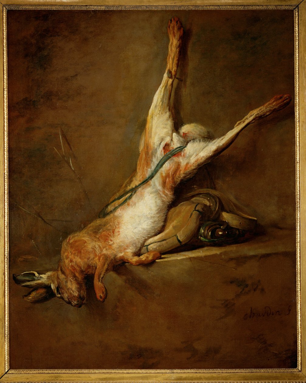Martwy zając z prochownicą i dziczyzną ... autorstwa Jean Baptiste Simeon Chardin