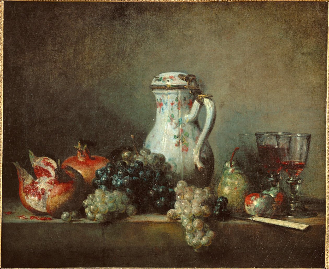 Winogrona i granaty - rodzynki i granaty ... autorstwa Jean-Baptiste Simeon Chardin