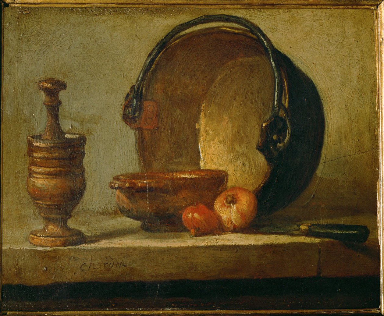 Miedziany kocioł ... (olej na płótnie) autorstwa Jean Baptiste Simeon Chardin