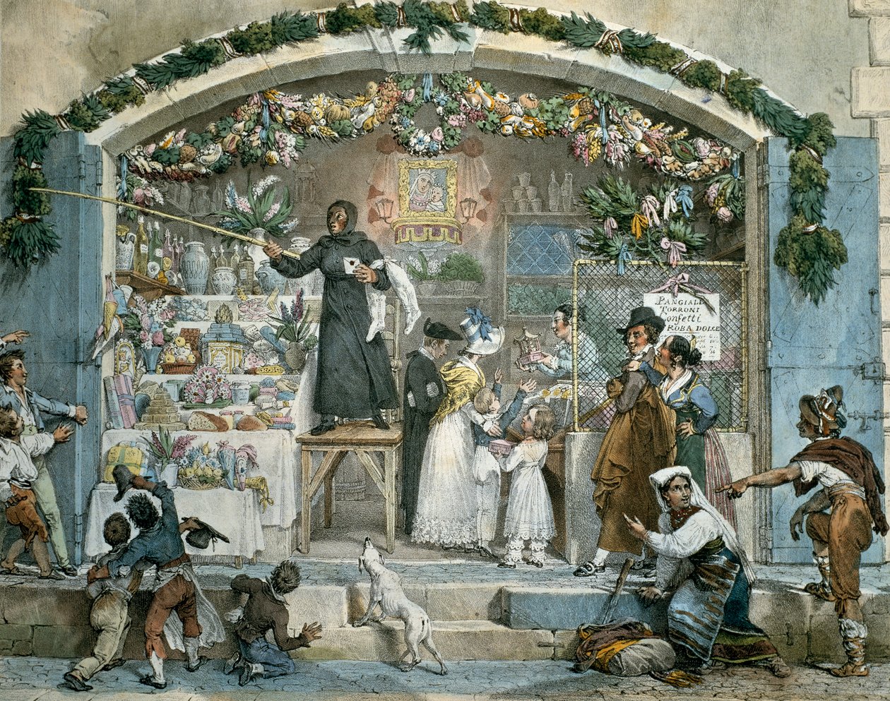 Befana w Rzymie, rycina Jean-Baptiste Thomas (1791-1834), autorstwa Jean Baptiste Thomas