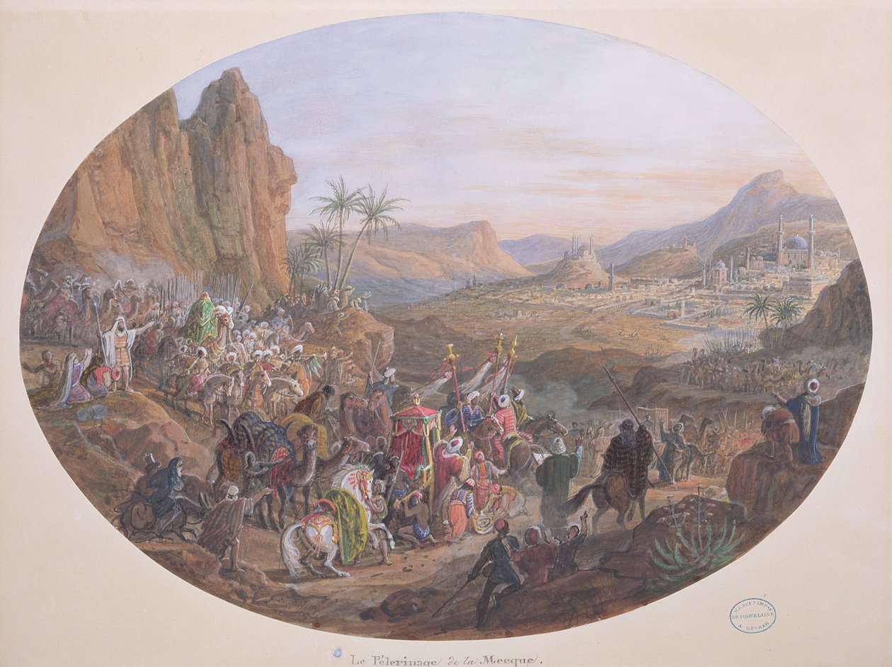 Projekt zestawu tabliczek przedstawiających „Pielgrzymkę do Mekki”, dla manufaktury w Sevres, ok. 1839-40 autorstwa Jean Charles Develly