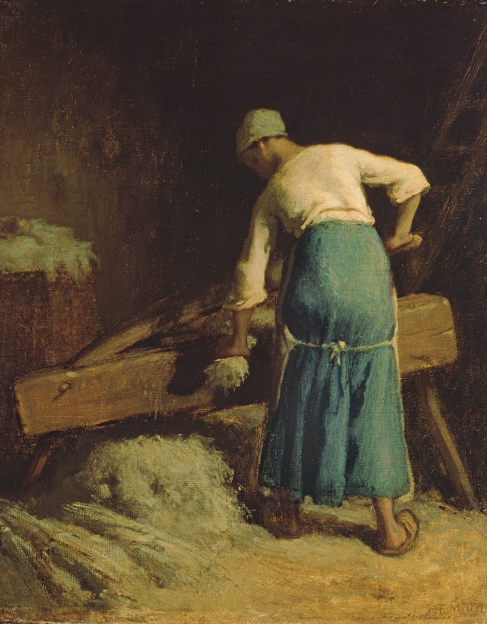 Łamanie lnu, ok. 1850-51 autorstwa Jean Francois Millet