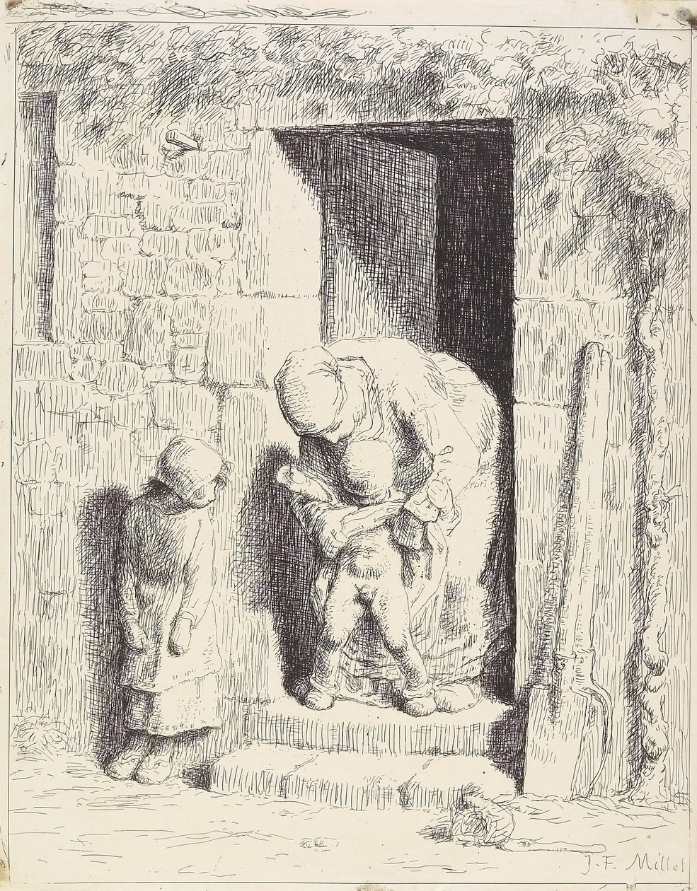 Ostrożność matczyna autorstwa Jean Francois Millet