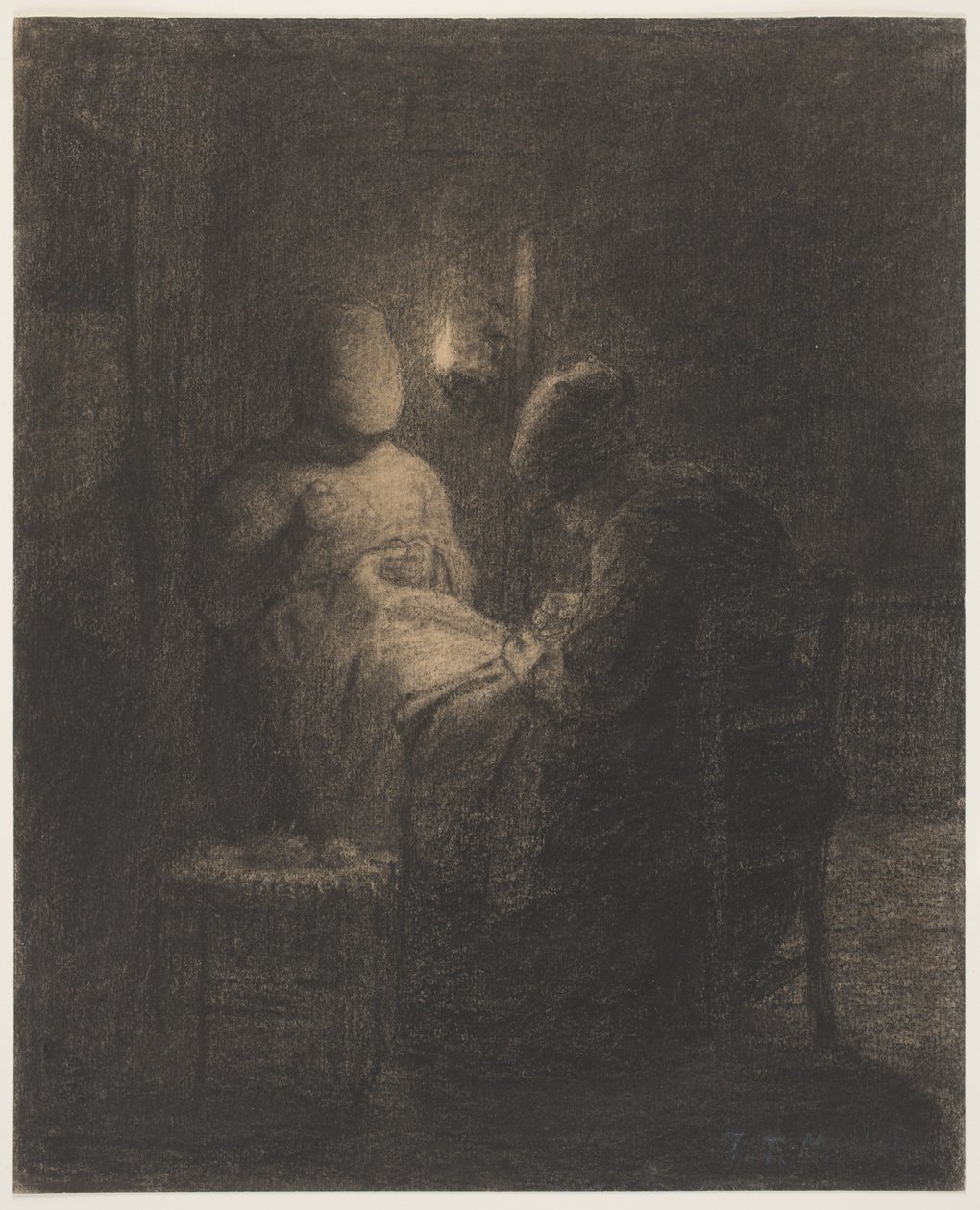 Czuwanie (szycie kobiet) (węgiel na papierze) autorstwa Jean Francois Millet
