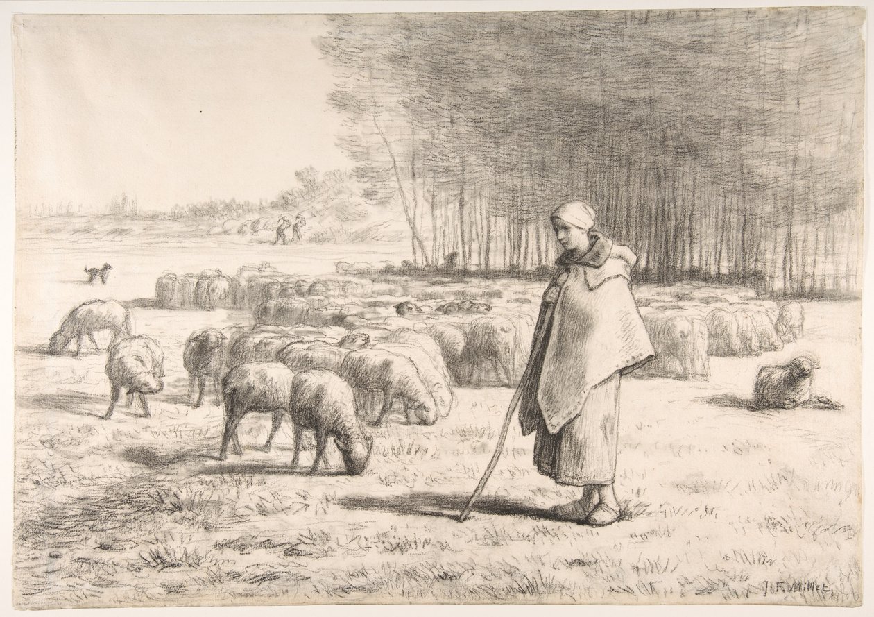 Pasterka ze swoim stadem autorstwa Jean-Francois Millet