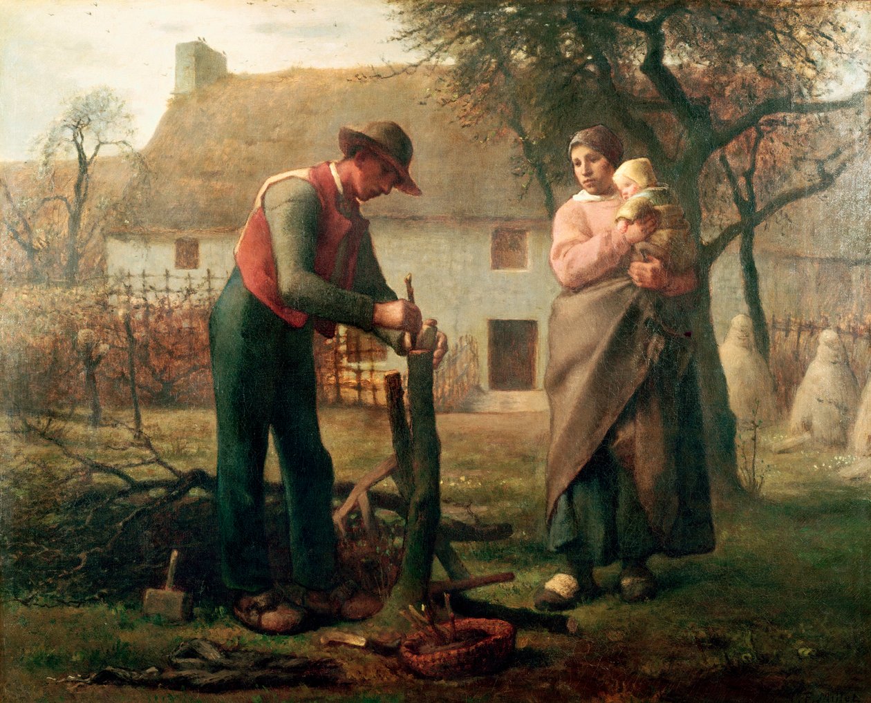 Rolnik szczepiący drzewo. Obraz autorstwa Jeana Francois Milleta (Jean-Francois Millet autorstwa Jean-Francois Millet