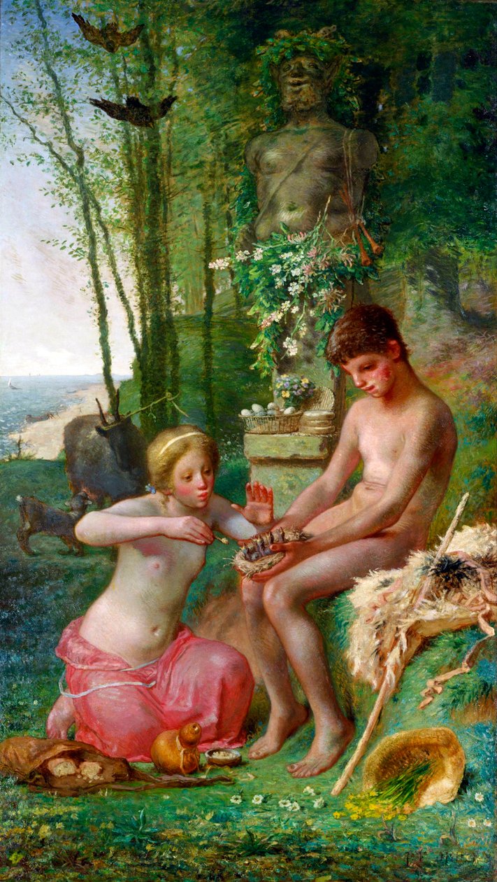"Wiosna, Daphnis i Chloe" (Wiosna (Daphnis i Chloe)) Obraz Jean-Francois (Jean Francois) Millet (1814-1875) - 1865 - Olej na płótnie Dim 235,5x135 cm Narodowe Muzeum Sztuki Zachodniej, Tokio autorstwa Jean Francois Millet