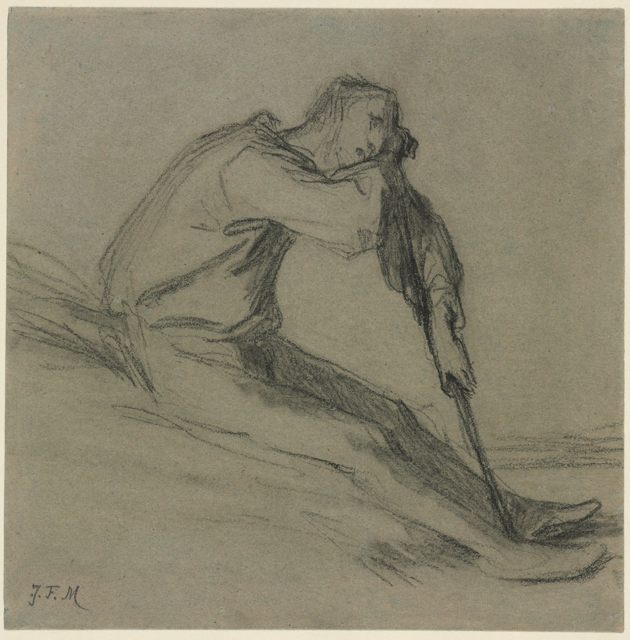 Siedzący chłop odpoczywający na motyce autorstwa Jean-Francois Millet