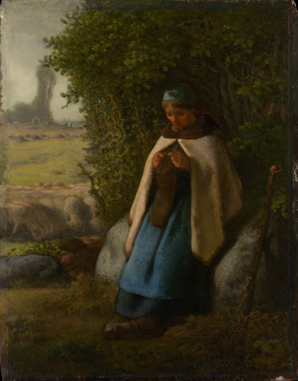 Pasterka siedząca na skale autorstwa Jean Francois Millet