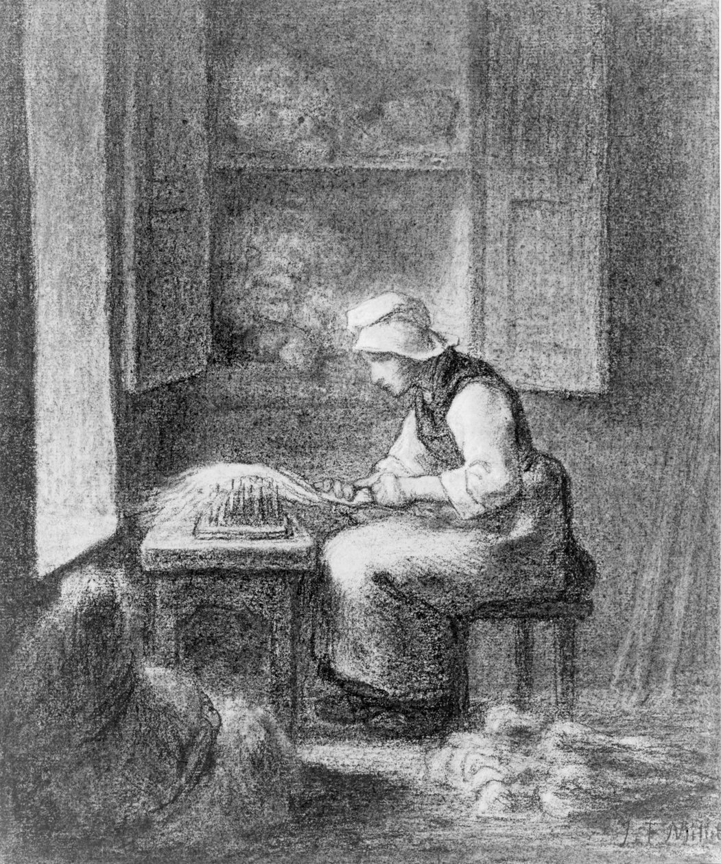 Karciarz, ok. 1854 (kredka na papierze) autorstwa Jean-Francois Millet