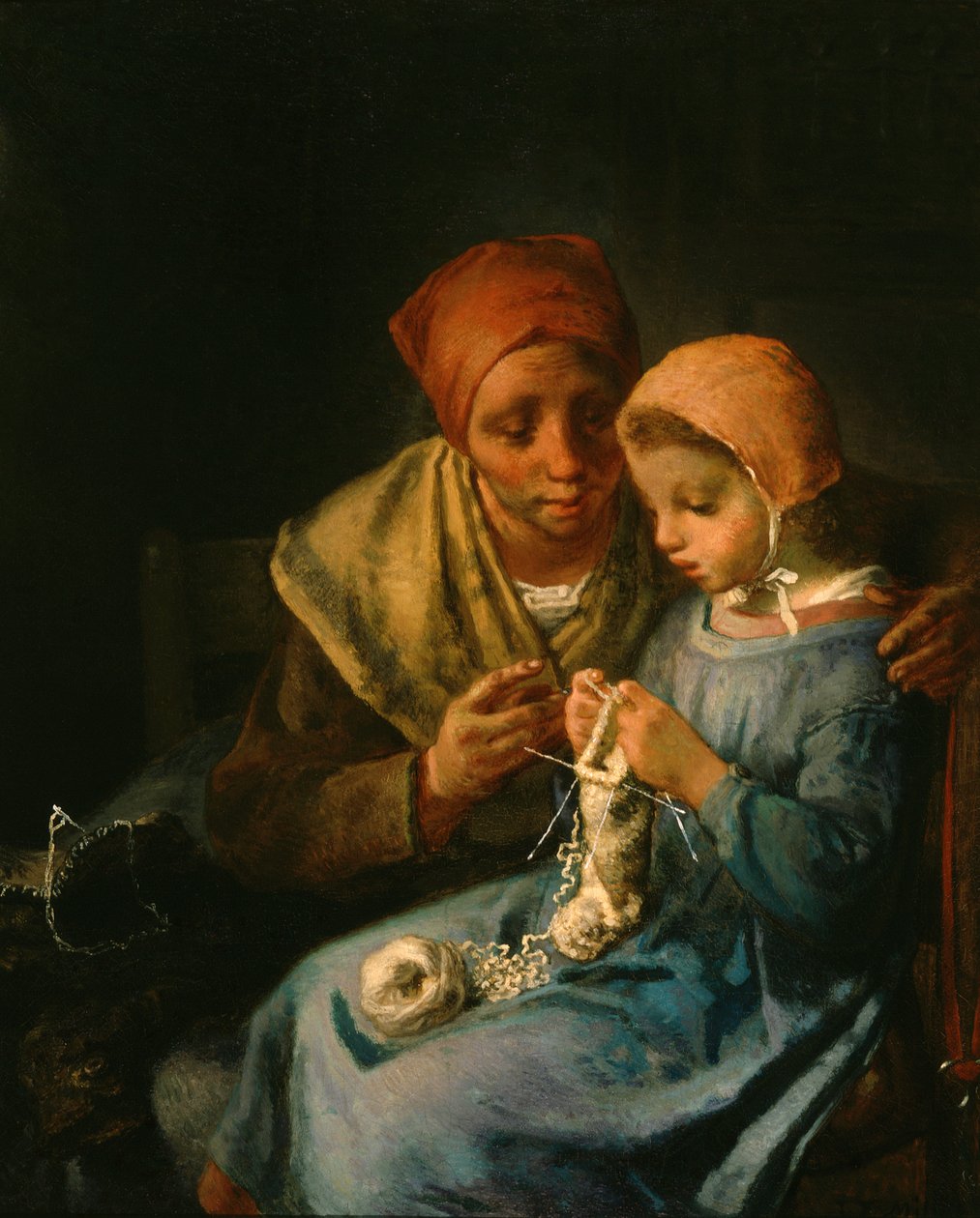 Lekcja robienia na drutach autorstwa Jean Francois Millet