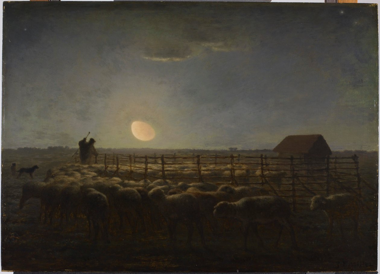 Owczarnia, światło księżyca autorstwa Jean-Francois Millet