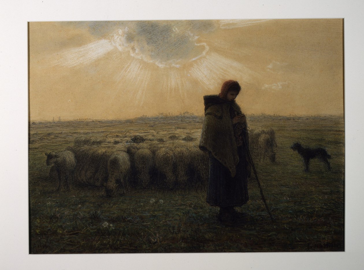 Pasterka i jej stado autorstwa Jean-Francois Millet