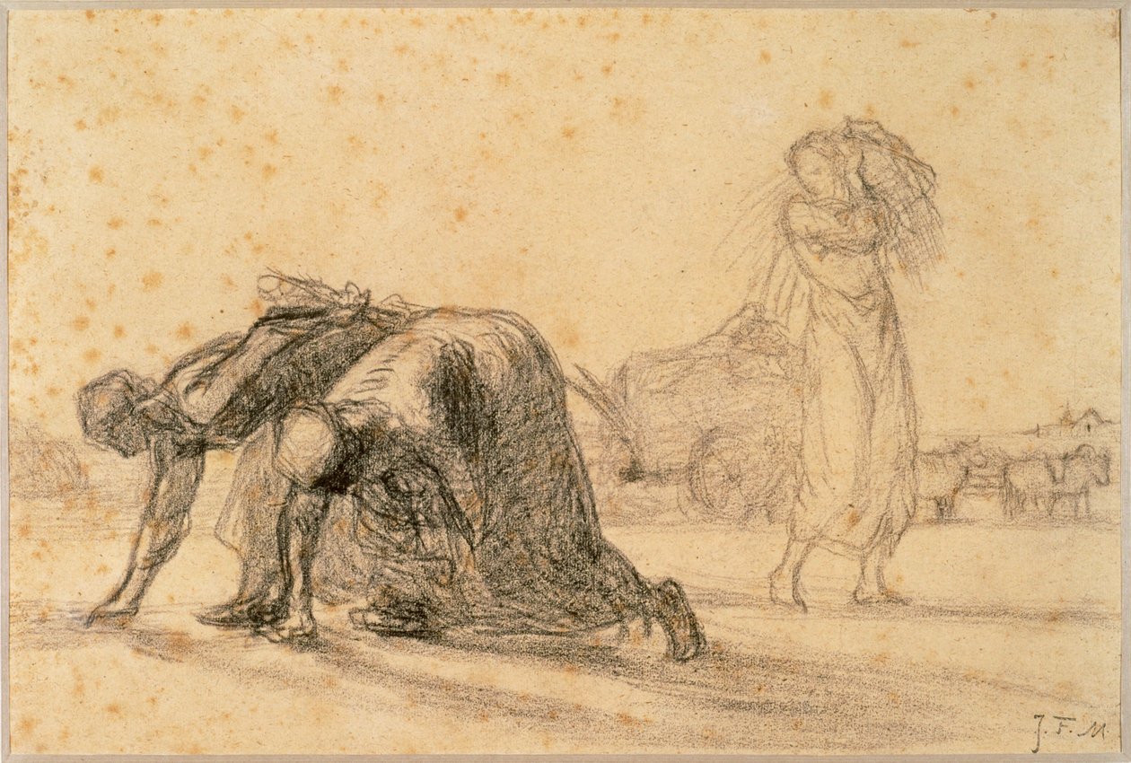 Zbieracze, przed 1857 r. (rysunek) autorstwa Jean-Francois Millet
