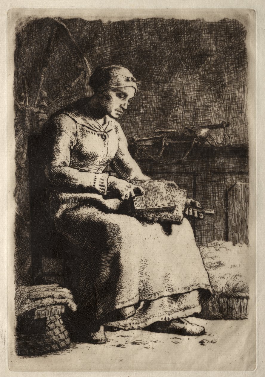 Kobieta gręplująca wełna autorstwa Jean-Francois Millet
