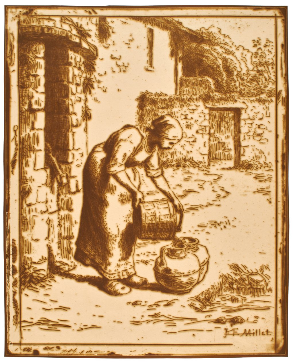 Frau, die einen Eimer leert autorstwa Jean-Francois Millet